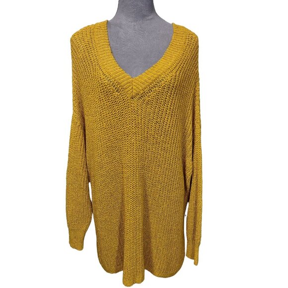 Gibson Latimer Sweater Loose Knit Pullover Mustard Yellow Oversized Plus 2X - Picture 3 of 6